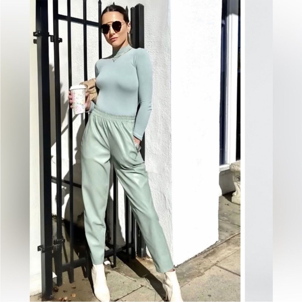 Fabletics Dusty Green High Rise Vegan Leather Tapered Pants Size Medium